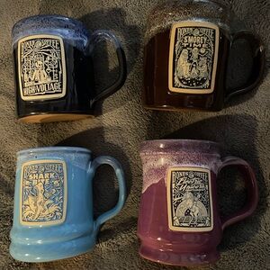 Bones Coffee Company Ceramic Mug Set - Blue, Purple, Brown, Black